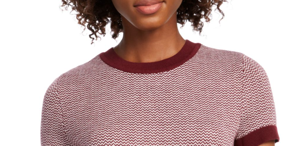 Maison Jules Women's Ribbed Ringer Sweater Ruby Wine Combo M