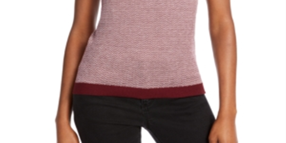 Maison Jules Women's Ribbed Ringer Sweater Ruby Wine Combo M