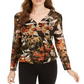 INC Women's  Petite Printed Faux-Wrap Top  Black Size Petite S