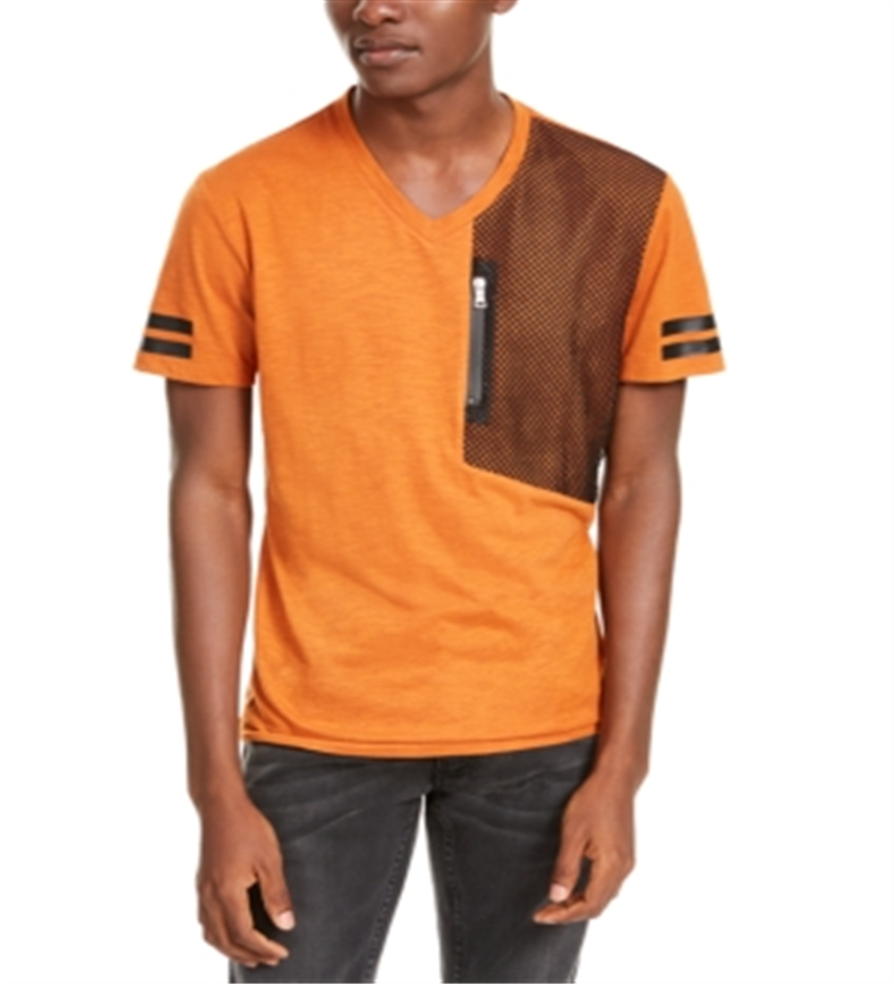 INC Men's V Neck Short Sleeve End Note Orange Size Medium