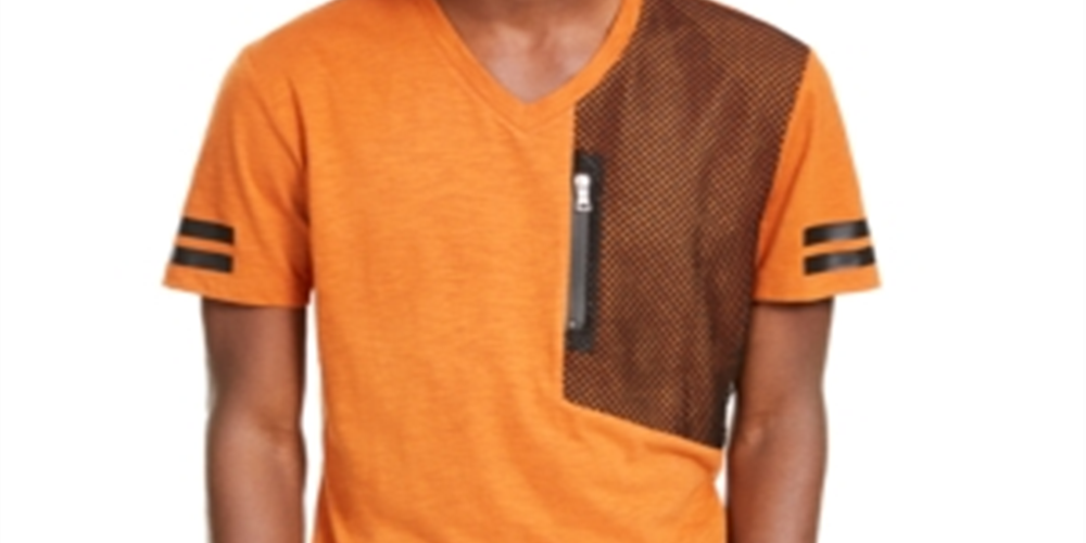 INC Men's V Neck Short Sleeve End Note Orange Size Medium