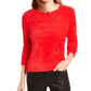 BAR III Women's Eyelash Finish Long Sleeve Jewel Neck T-Shirt Sweater Red Size Medium