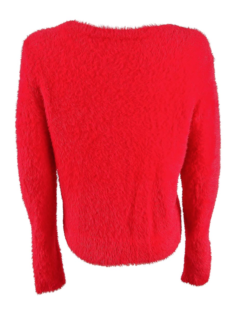 BAR III Women's Eyelash Finish Long Sleeve Jewel Neck T-Shirt Sweater Red Size Medium