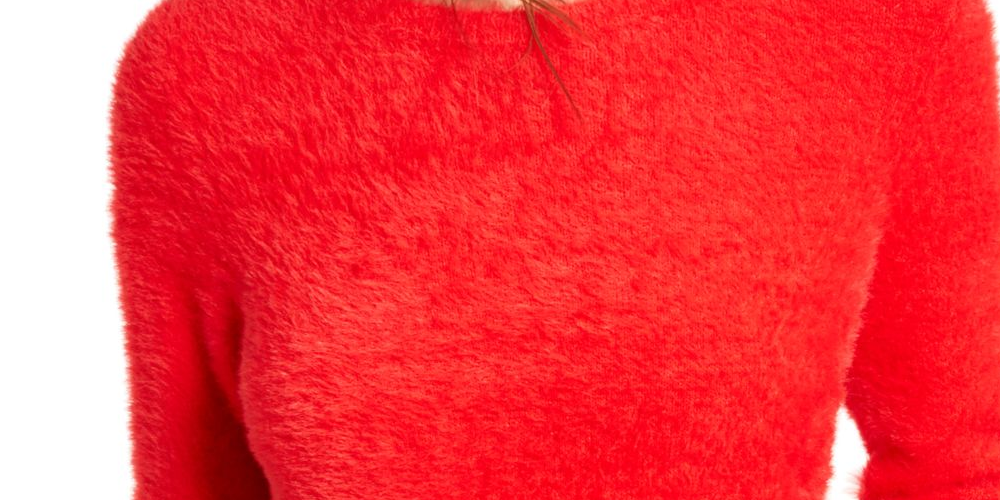 BAR III Women's Eyelash Finish Long Sleeve Jewel Neck T-Shirt Sweater Red Size Medium