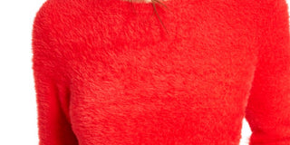 BAR III Women's Eyelash Finish Long Sleeve Jewel Neck T-Shirt Sweater Red Size Medium