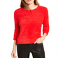 BAR III Women's Eyelash Finish Long Sleeve Jewel Neck T-Shirt Sweater Red Size Medium
