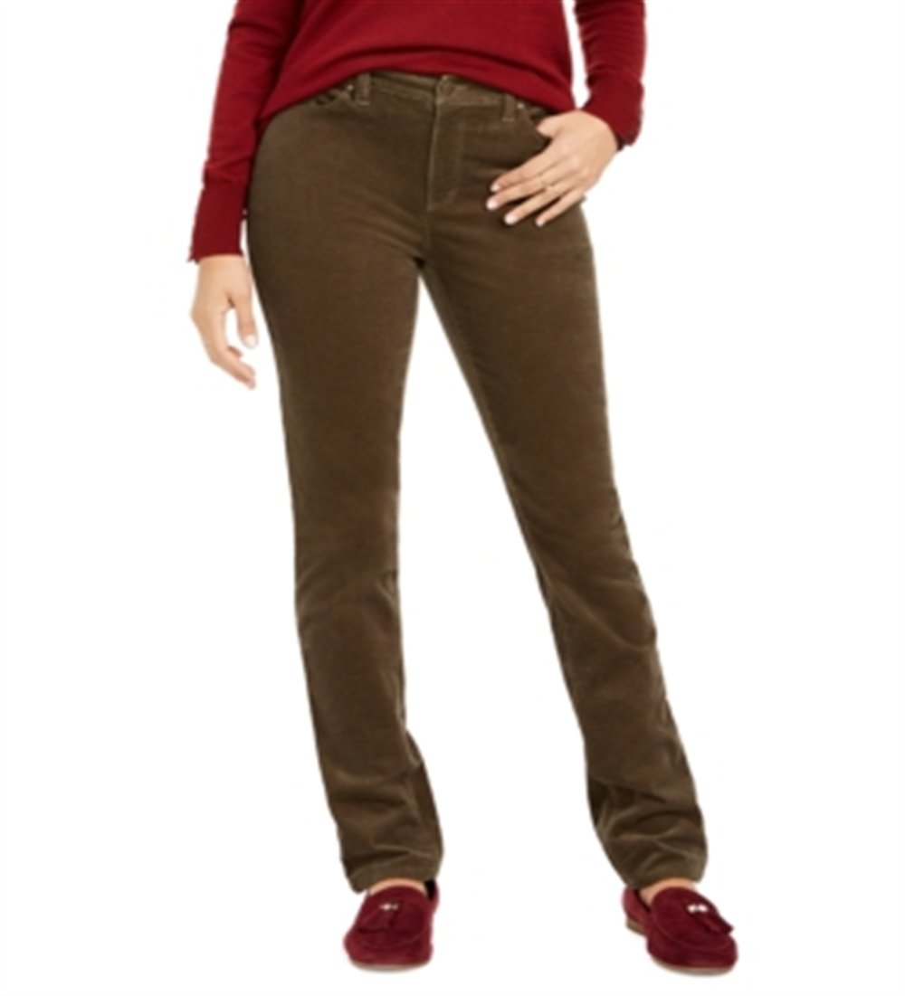 Charter Club Women's Petite Lexington Straight-Leg Corduroy Pants Region Green Size 14 P