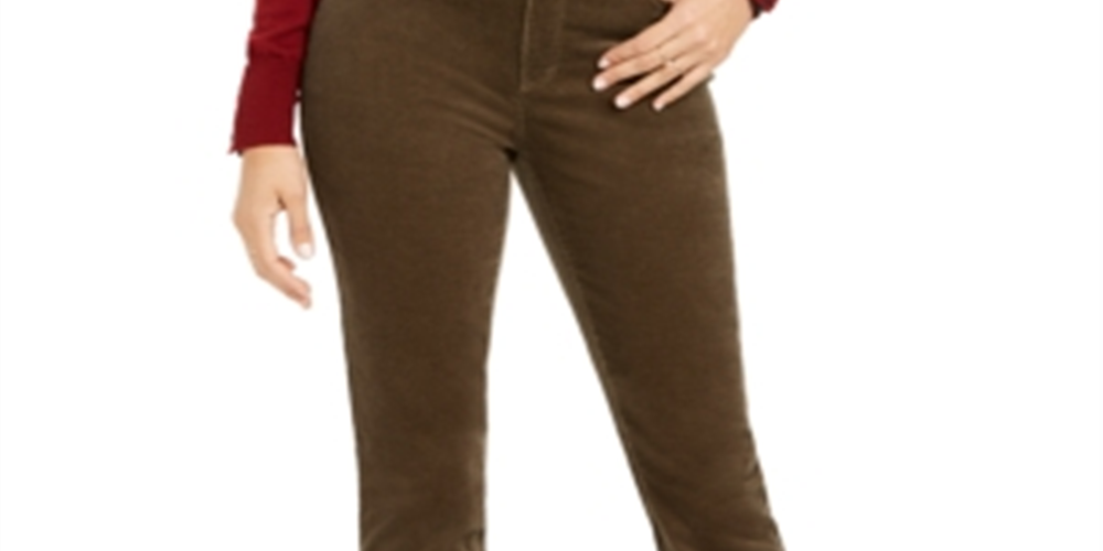 Charter Club Women's Petite Lexington Straight-Leg Corduroy Pants Region Green Size 14 P