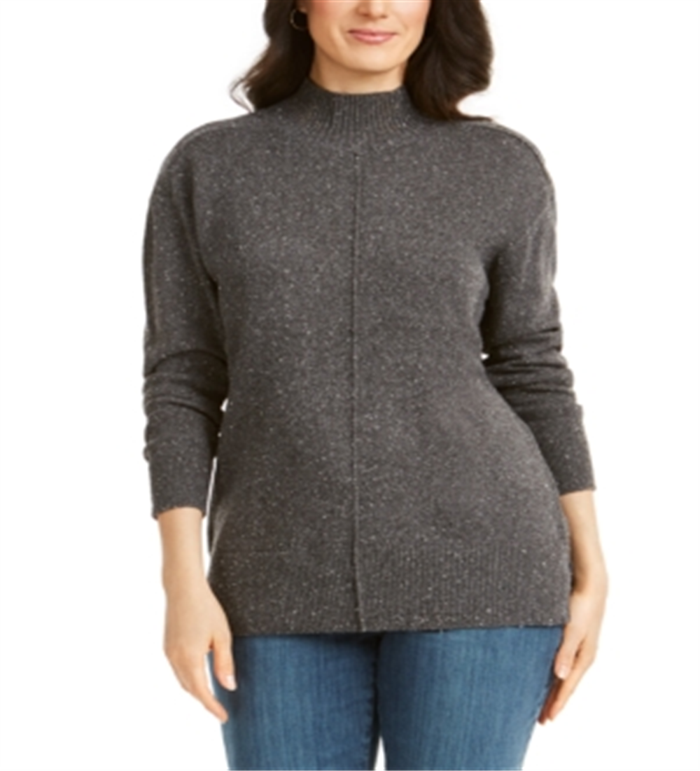 Karen Scott Women's  Mock-Neck Sweater Charcoal Heather Black Size Large
