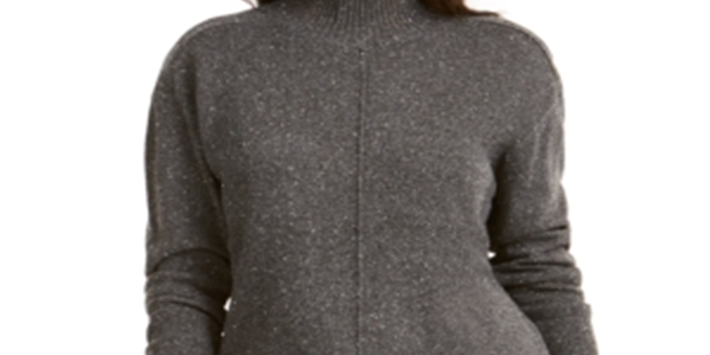 Karen Scott Women's  Mock-Neck Sweater Charcoal Heather Black Size Large