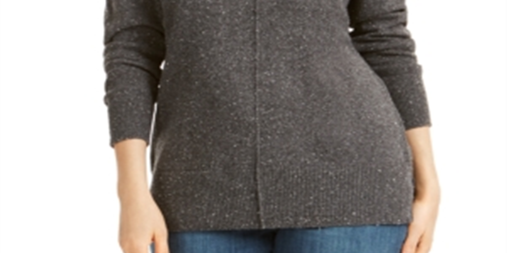 Karen Scott Women's  Mock-Neck Sweater Charcoal Heather Black Size Large