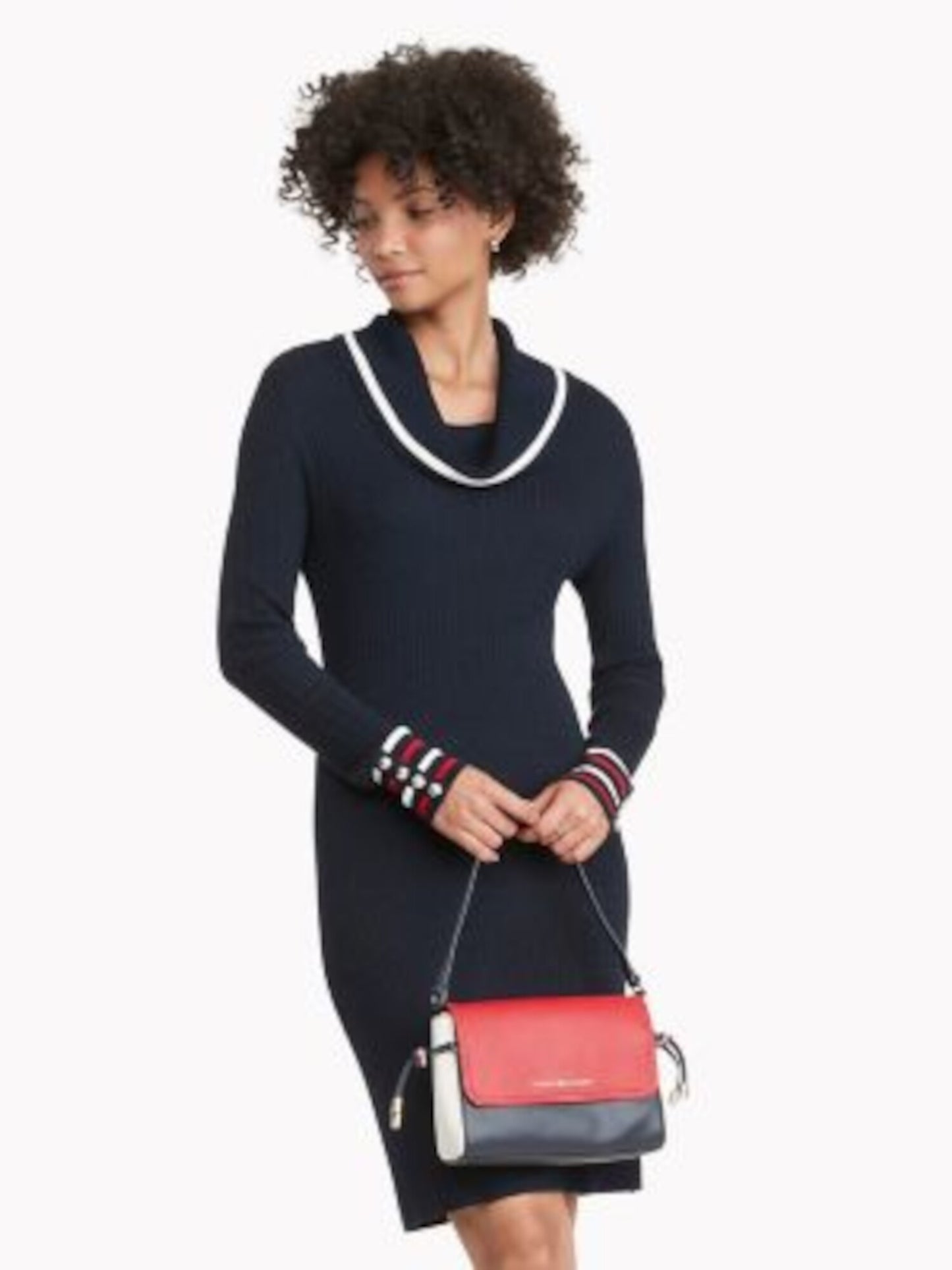 TOMMY HILFIGER Women's Cowl Neck Above the Knee Cocktail Body Con Dress Black Size XL