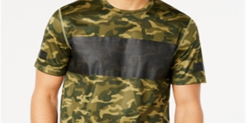 ID Ideology Men's Colorblocked Camo-Print T-Shirt  Green Size 3XL