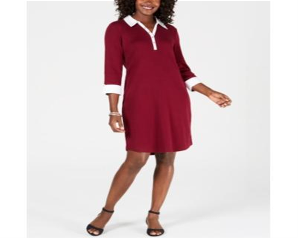 Karen Scott Women's Petite Contrast-Trim Cotton Sh Merlot Size PM