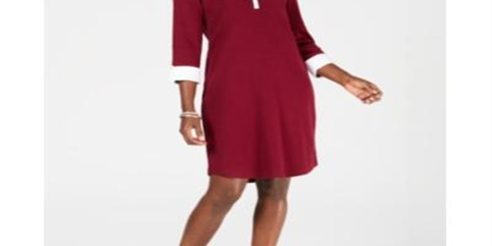 Karen Scott Women's Petite Contrast-Trim Cotton Sh Merlot Size PM