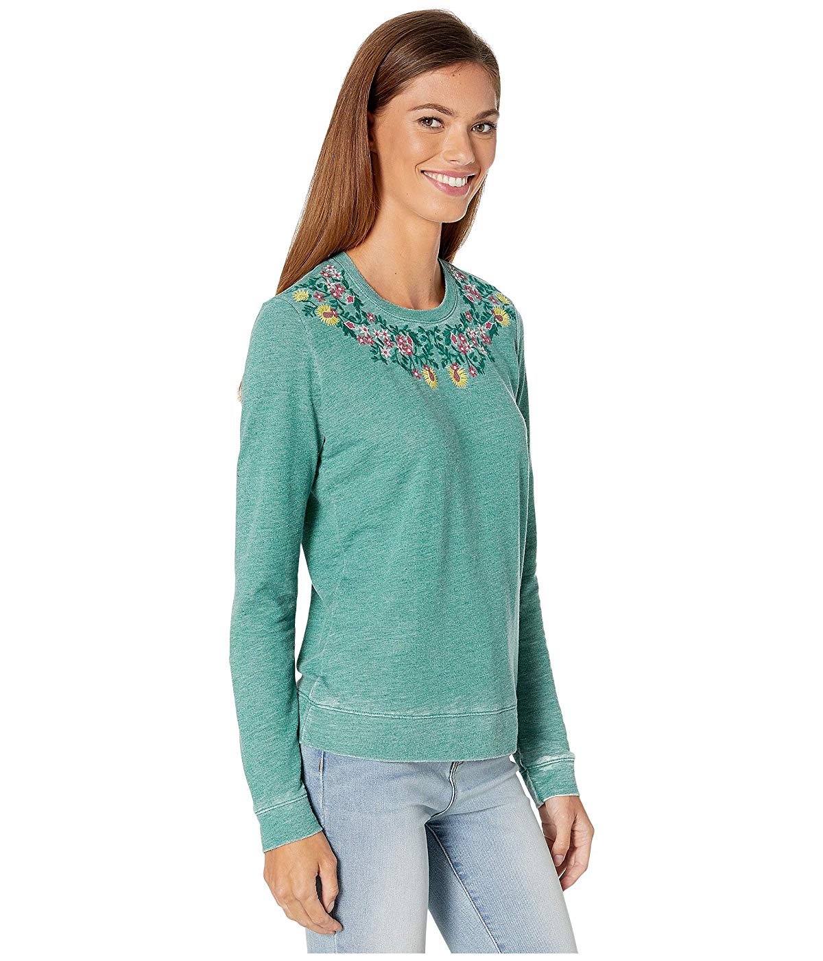 Lucky Brand Women's Embroidered Floral Polyester Cotton Sweatshirt Green Size Small