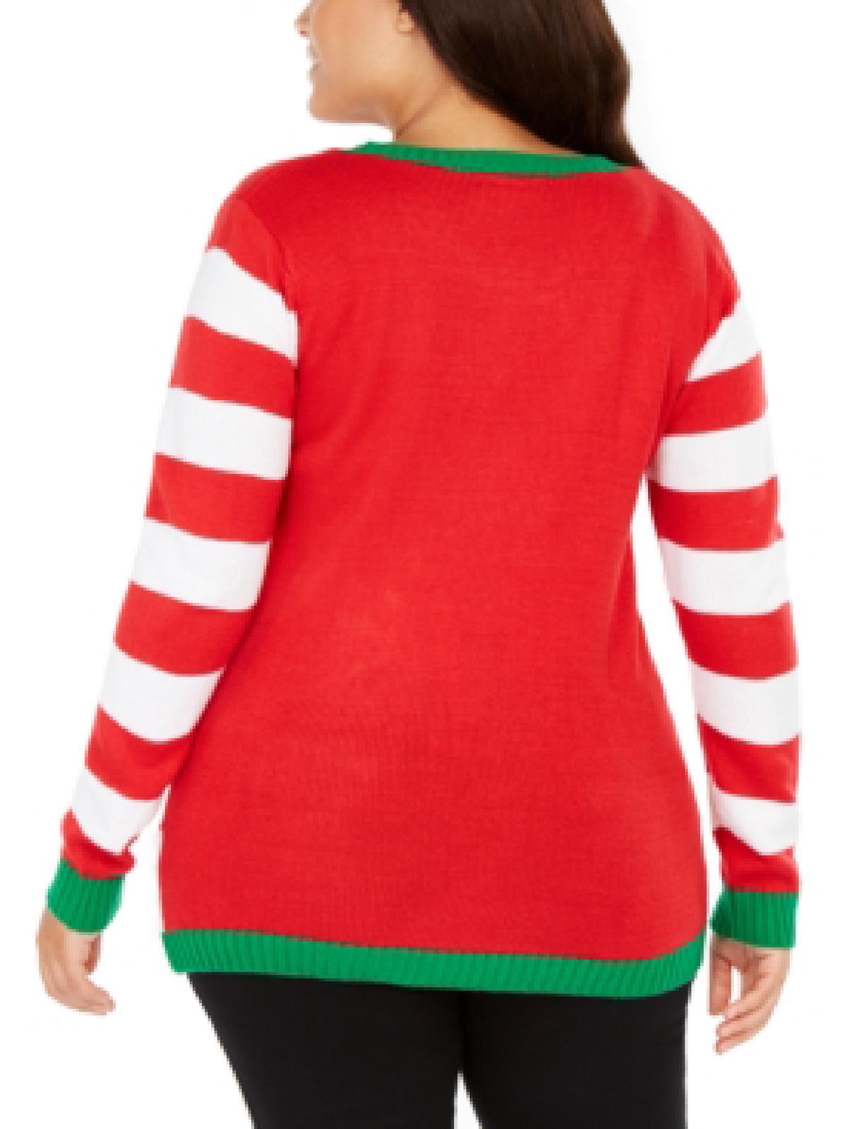 Planet Gold Women's Trendy Plus Embellished Holiday Penguins Sweater Red Size 2X