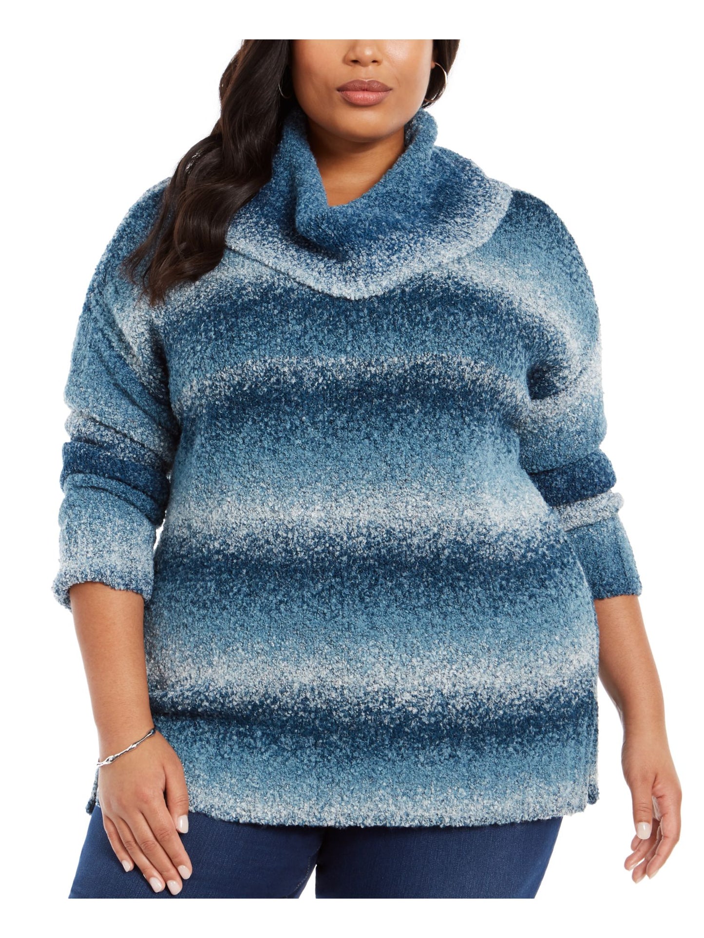 Style & Co Women'sl Ombre Long Sleeve Turtle Neck Blouse Sweater Teal Size 3X