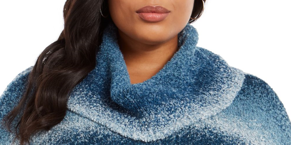 Style & Co Women'sl Ombre Long Sleeve Turtle Neck Blouse Sweater Teal Size 3X