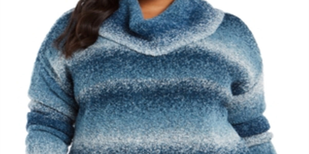 Style & Co Women'sl Ombre Long Sleeve Turtle Neck Blouse Sweater Teal Size 3X