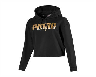 PUMA Women's Metallic Logo Hoodie Black Size Large