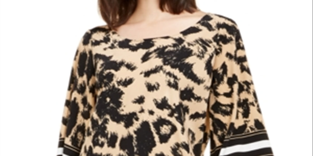 Alfani Printed Point-Hem Top Khaki Bicolor Leopard, Size Small