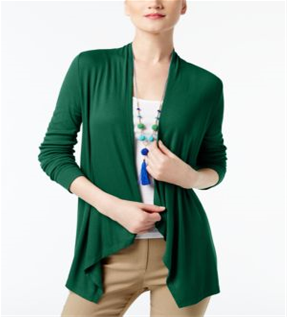 INC Women's Ribbed Open Front Cardigan Top Green Size Large