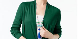 INC Women's Ribbed Open Front Cardigan Top Green Size Large