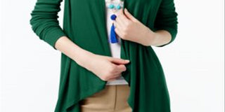 INC Women's Ribbed Open Front Cardigan Top Green Size Large