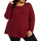 Alfani  Women's Plus Size Metallic Ribbed-Knit Tunic Sweater  Malbec Lurex Red Size 2X