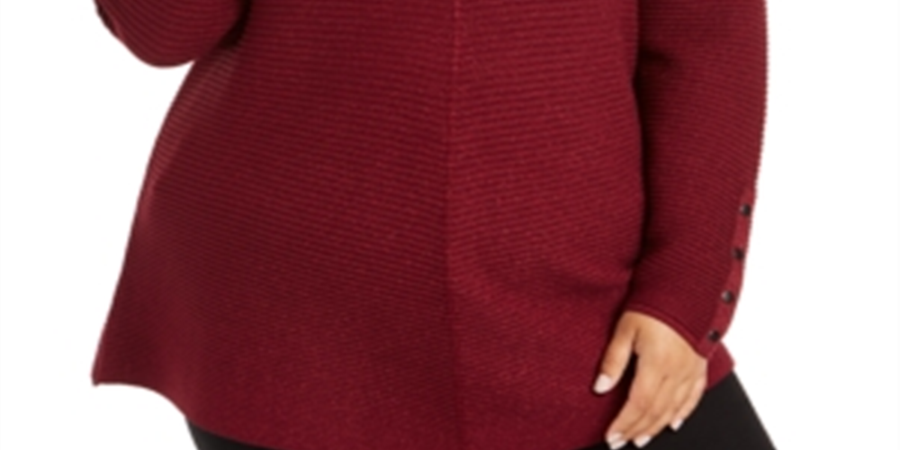 Alfani  Women's Plus Size Metallic Ribbed-Knit Tunic Sweater  Malbec Lurex Red Size 2X