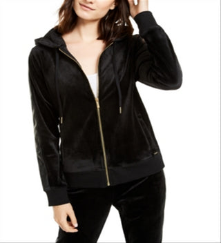 Calvin Klein Women's  Velour Zip-up Hoodie Jacket Black Size XS