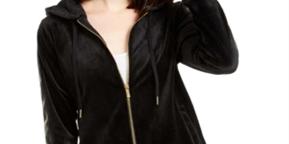 Calvin Klein Women's  Velour Zip-up Hoodie Jacket Black Size XS