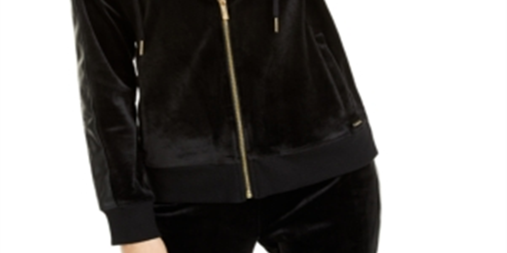 Calvin Klein Women's  Velour Zip-up Hoodie Jacket Black Size XS