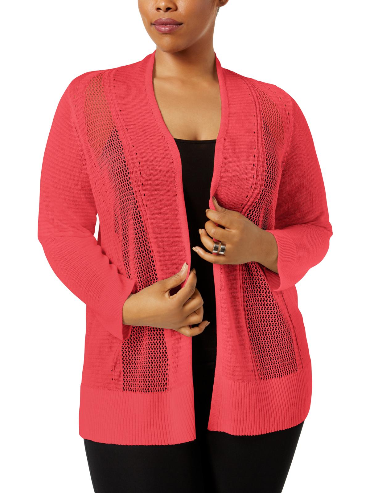 Alfani Women's Plus Size Novelty Stitch Cardigan Red Size 3X