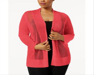 Alfani Women's Plus Size Novelty Stitch Cardigan Red Size 3X