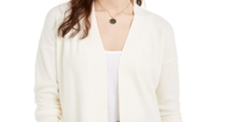 Pink Rose Juniors' Open Cardigan Sweater Winter White Size Medium