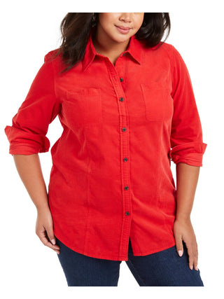 Charter Club Women's Plus Cotton Corduroy Shirt Ravishing Red Size 0X