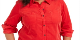 Charter Club Women's Plus Cotton Corduroy Shirt Ravishing Red Size 0X