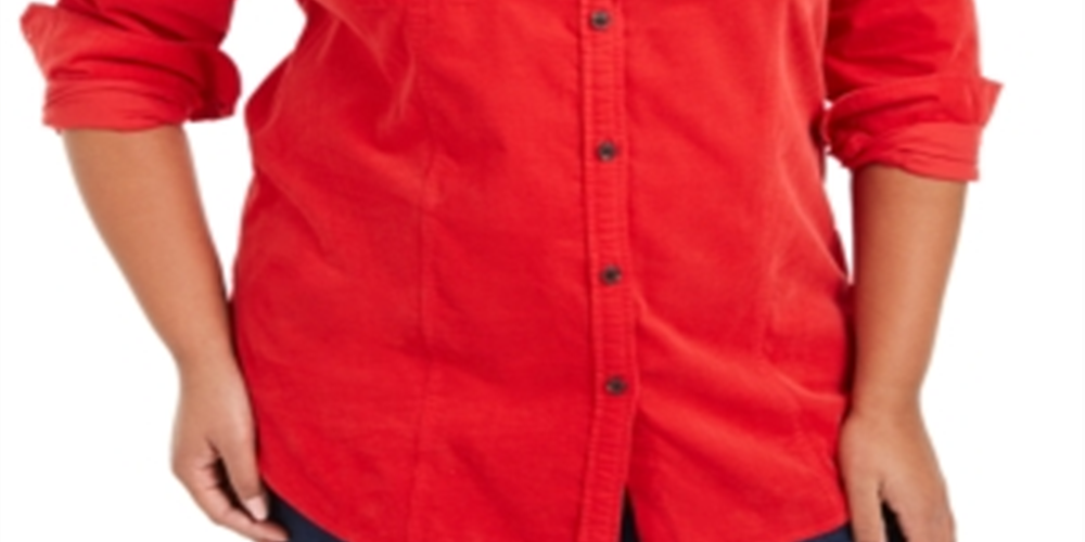 Charter Club Women's Plus Cotton Corduroy Shirt Ravishing Red Size 0X