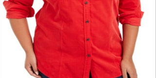 Charter Club Women's Plus Cotton Corduroy Shirt Ravishing Red Size 0X