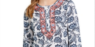 Charter Club Women's Printed Embroidered Tunic White Size Small