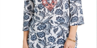 Charter Club Women's Printed Embroidered Tunic White Size Small