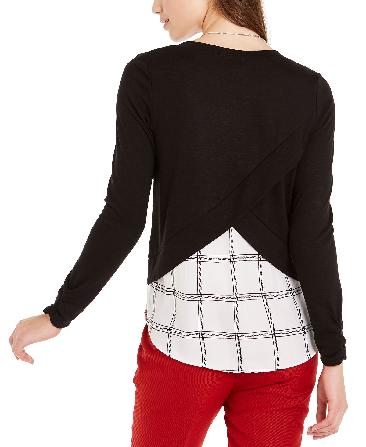 Byer Women's Layered & Necklace Polyester Lace Rayon Hem Top Black Size Small