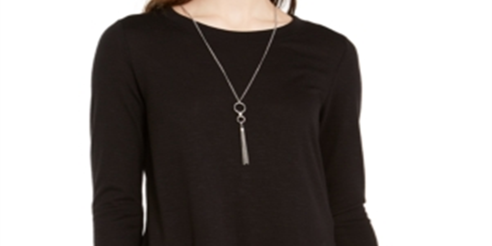 Byer Women's Layered & Necklace Polyester Lace Rayon Hem Top Black Size Small