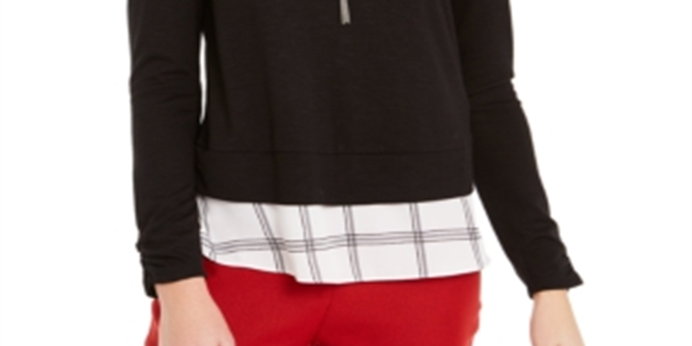 Byer Women's Layered & Necklace Polyester Lace Rayon Hem Top Black Size Small