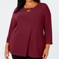 Alfani Women's Plus Hi-Low Keyhole Blouse Red Size 3X