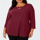 Alfani Women's Plus Hi-Low Keyhole Blouse Red Size 3X
