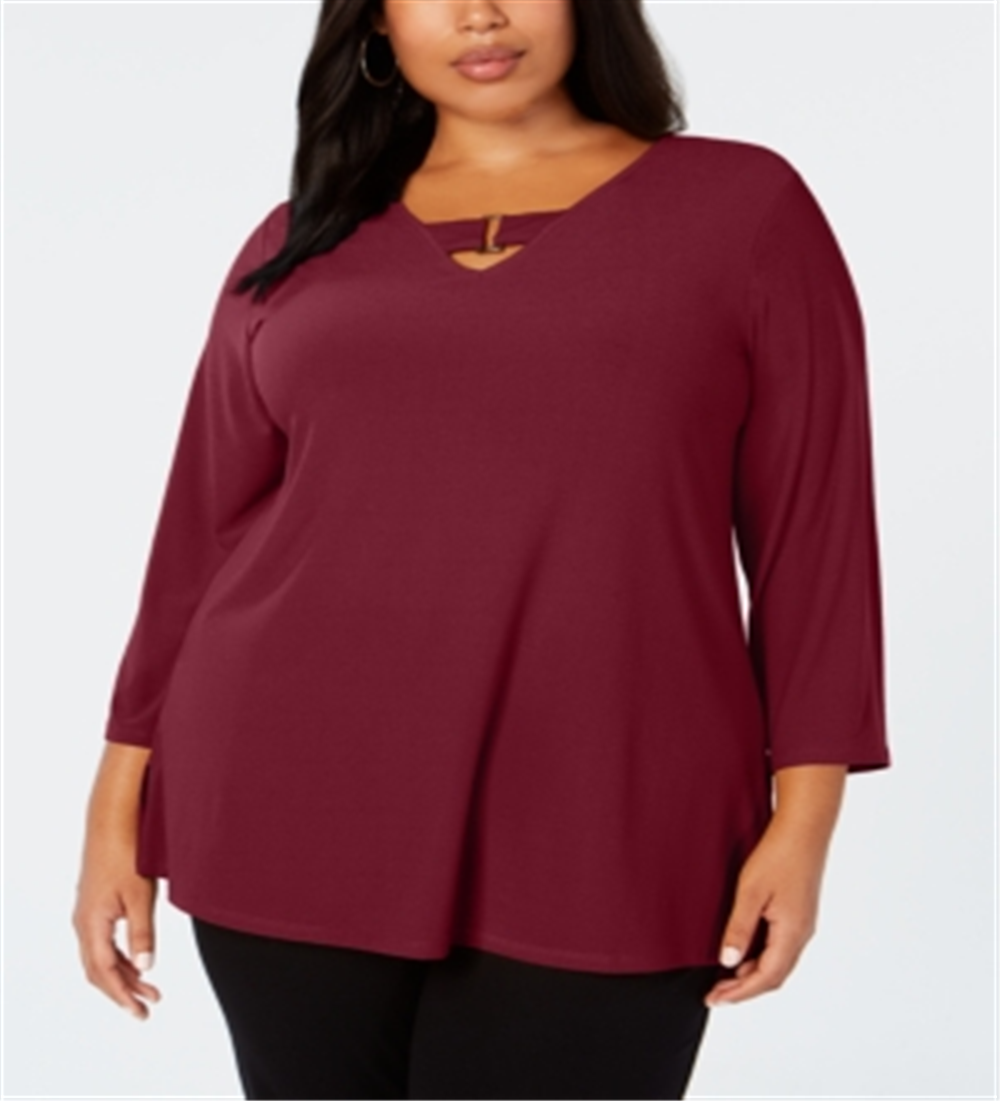 Alfani Women's Plus Hi-Low Keyhole Blouse Red Size 3X