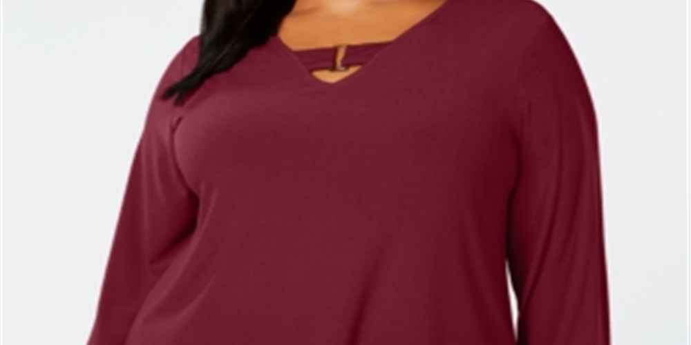 Alfani Women's Plus Hi-Low Keyhole Blouse Red Size 3X
